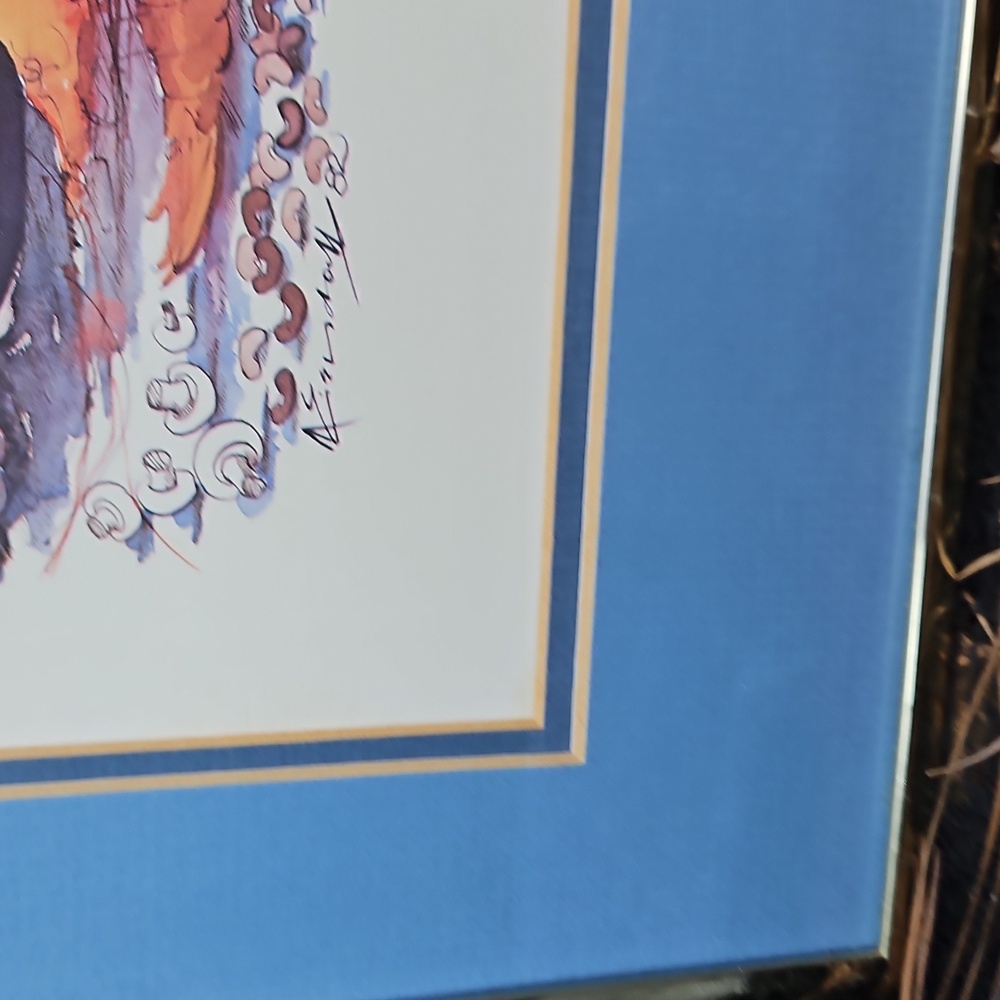 Vintage 1982 Leo Meiersdorff Jazz Brunch Framed Blue Gold Culinary Art Print - Picture 11 of 16